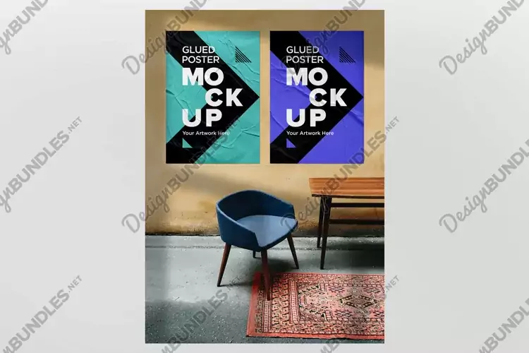 Poster Mockup with Glued, Wrinkled & Crumpled Paper Effect
