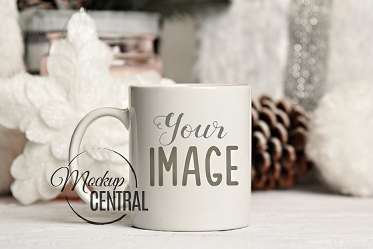 White Christmas Coffee Glass Mug Mock Up, JPG Cup Mockup