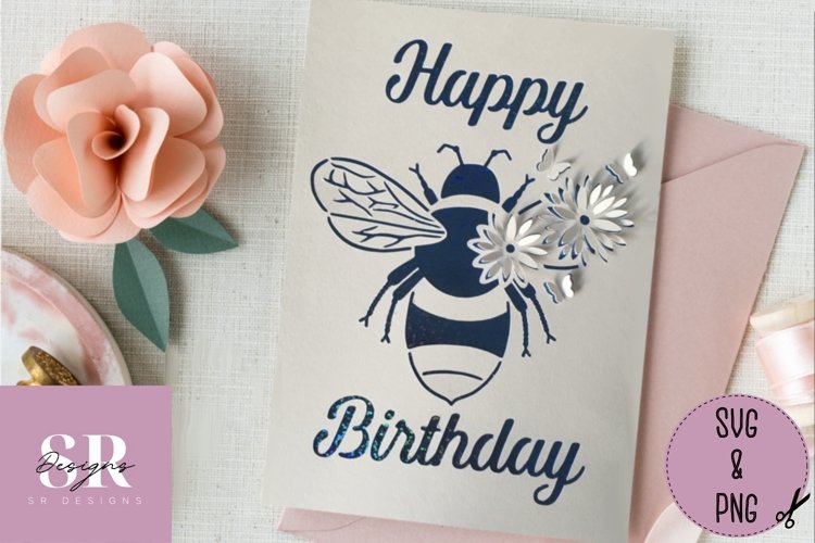 3d bee birthday card| Paper cutting | birthday card svg