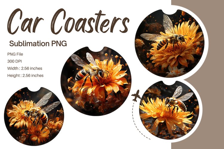 Bee Flower Car Coasters Sublimation Bee Car Accessories_8 example image 1