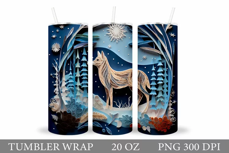 Wolf Tumbler Sublimation. Winter Tumbler Wrap Sublimation