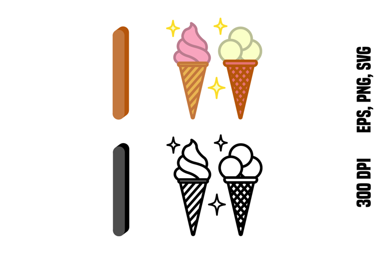 Letter I and Ice Cream. Color and Line Vector