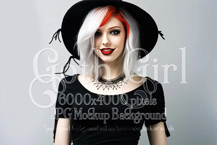 T Shirt Mockup, Goth Girl Wearing T Shirt, Gothic Mockup, 55