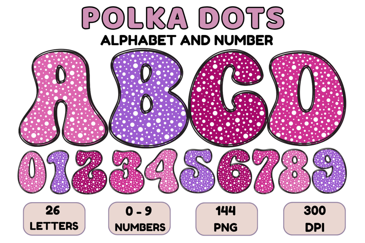 Polka Dots Alphabet Letters & Numbers Clipart PNG 300DPI
