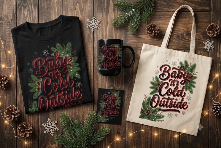 Baby It's Cold Outside PNG Christmas Winter Quote Design example image 1
