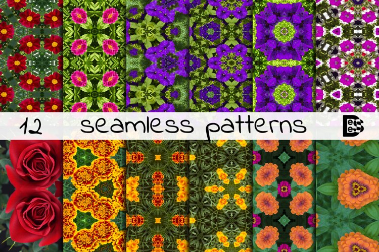 12 abstract Seamless colorful FLOWER patterns pack. example image 1