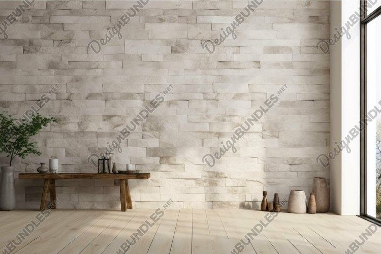 Modern minimalist interior with stone wall example image 1