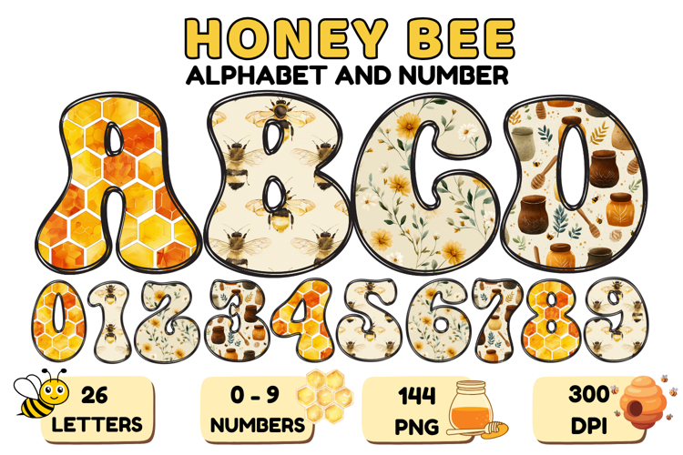 Honeybee Alphabet png clipart, honey bee letters doodle