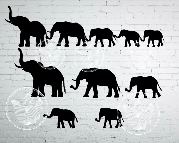 Elephant family holding tails clipart, Elephant eps, png