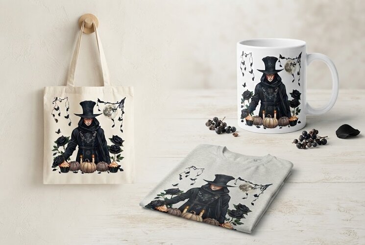 Gothic Halloween Man PNG | Black Roses Pumpkin Cupcake example image 1