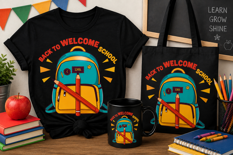 Welcome Back to School PNG | Backpack & Pencil Design