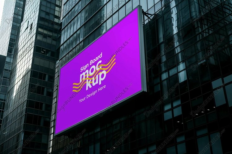 Sign Board Mockup on Building Wall example image 1