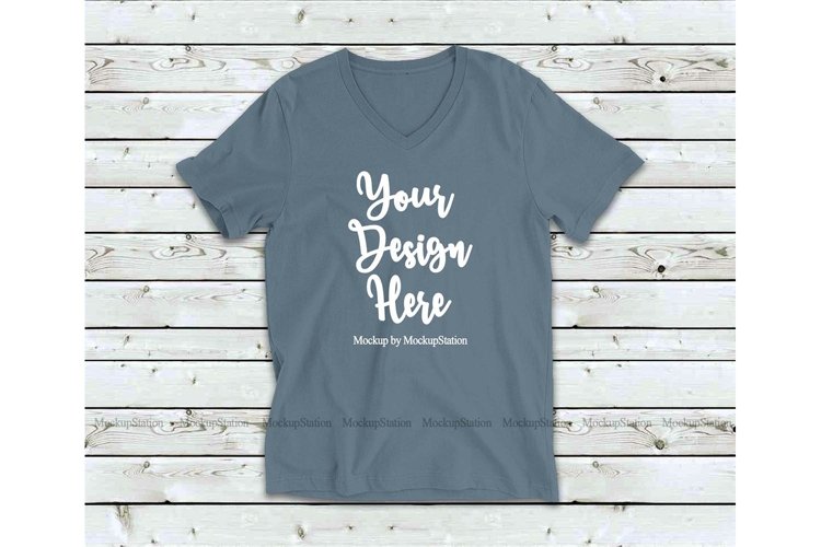 Steel Blue Shirt Mock Up, Bella Canvas 3005 V-Neck Tshirt example image 1