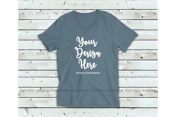 Steel Blue Shirt Mock Up, Bella Canvas 3005 V-Neck Tshirt