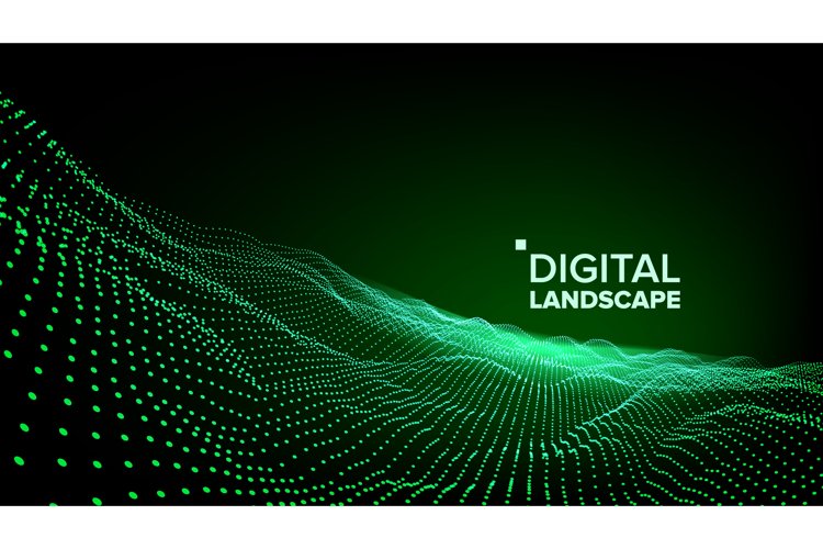 Abstract Landscape Vector. Particle Wireframe. Big Flow.