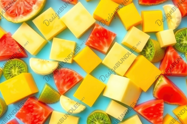 Cube Shaped Sliced Fruits Background
