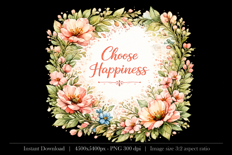 Choose Happiness Floral PNG Sublimation Design