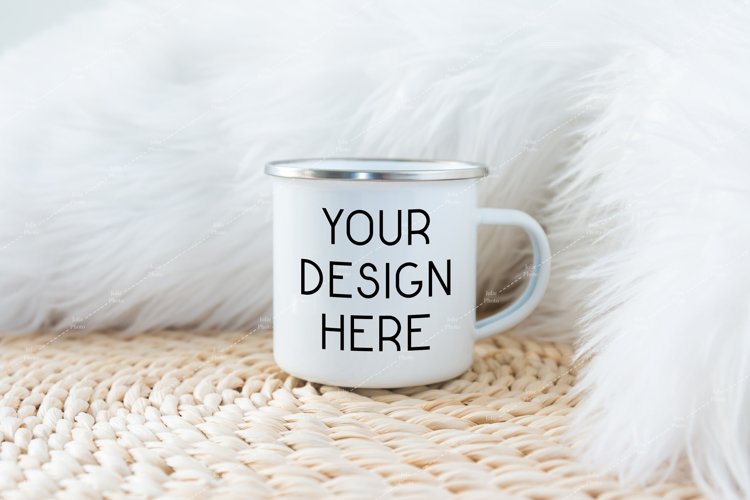 Mug Mockup Enamel Blank White Coffee Cup Eco Fur example image 1