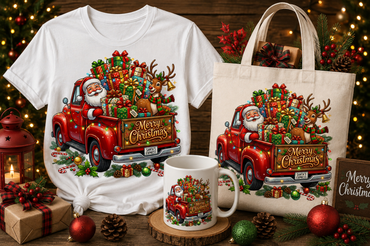 Santa Christmas Truck PNG | Vintage Holiday Gift Design