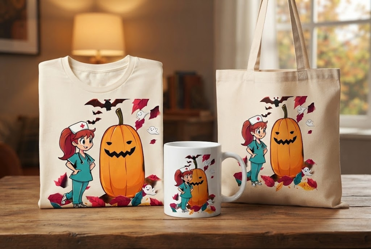 Cute Halloween Nurse PNG with Pumpkin | Spooky Autumn Clipar