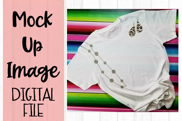 White Short Sleeve Tee Shirt on Serape Mock Up