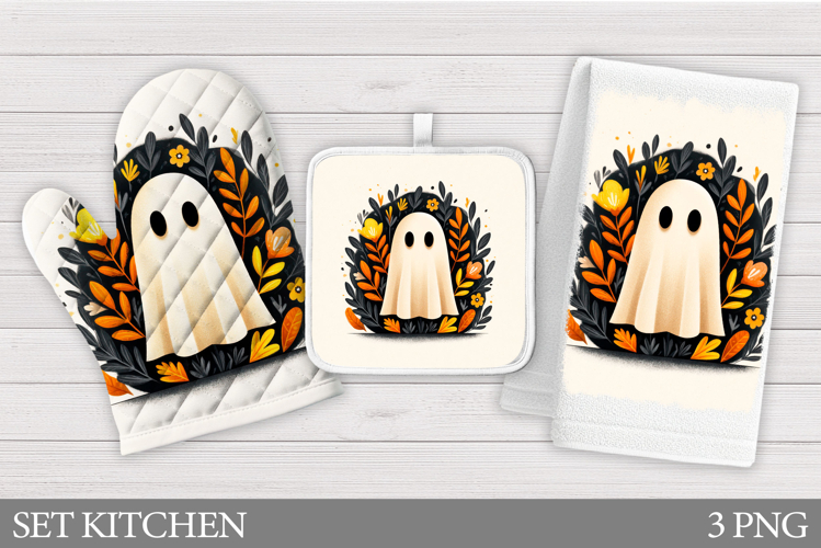 Halloween Ghost Oven Mitt. Ghost Kitchen Towel Design