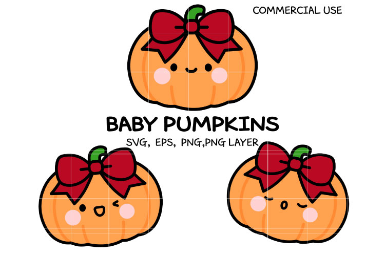 Kawaii Baby Pumpkin SVG Bundle | Cute Fall & Halloween Clipa
