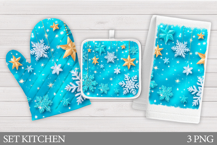 Snowflakes Oven Mitt Design. Christmas Square Pot Holder