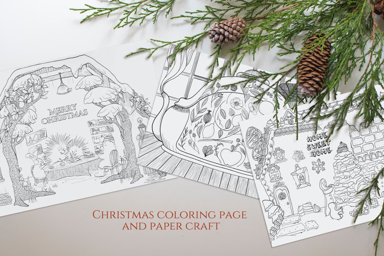 Set of 3 winter and christmas coloring and folding pages example image 1