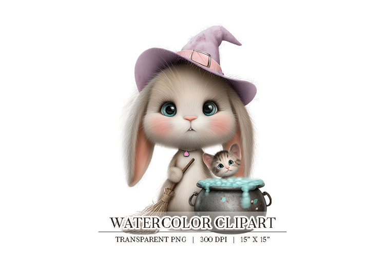 Cute Witch Bunny Clipart PNG