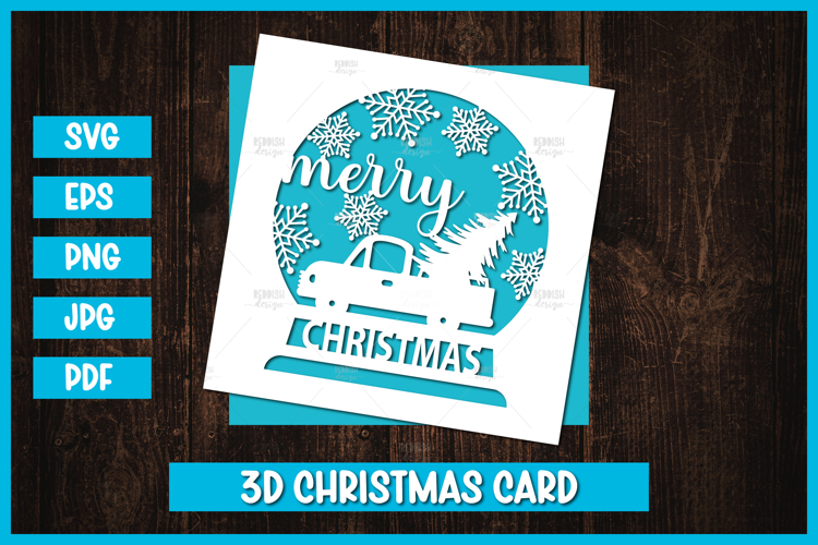 Merry Christmas Greeting Paper Cut Card I Christmas Card SVG