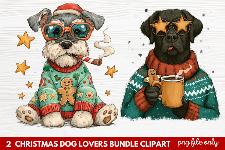 2 Christmas Dog Lovers Clipart | Festive Holiday Puppy PNG