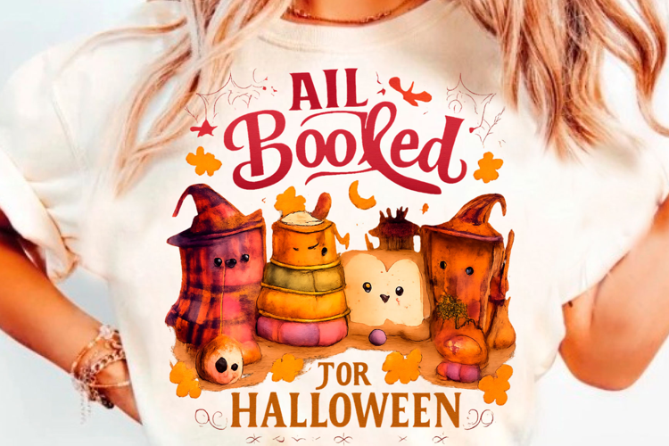 All Booked Halloween Cute Cat Books Pumpkin Autumn T-Shirt D