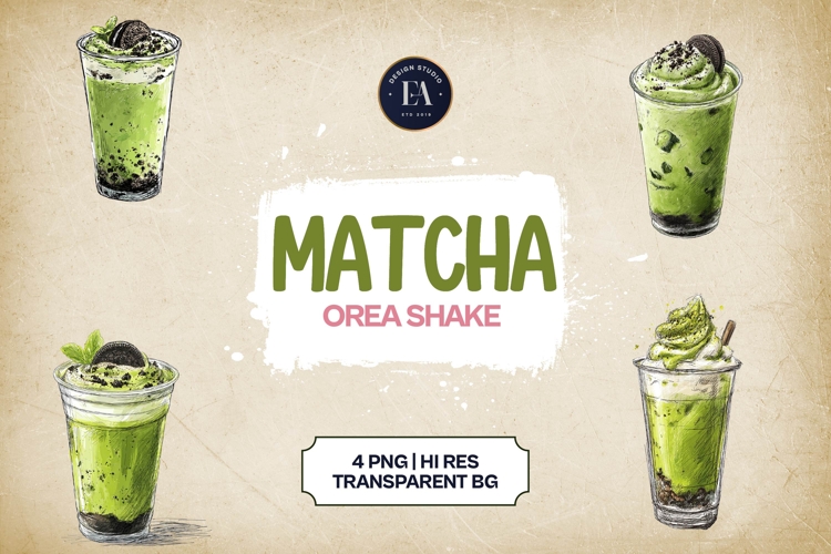 Matcha Oreo Shake Clipart Bundle 4 PNG