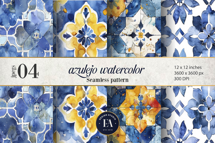 Azulejo watercolor Tile Pattern | Moroccan Traditional tiles