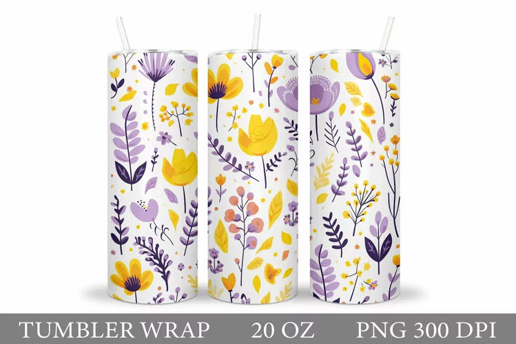 Flowers Tumbler Wrap Design. Sublimation Tumbler Flowers