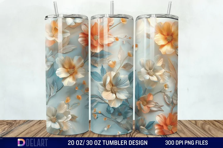 3D Painted Flower Tumbler Wrap
