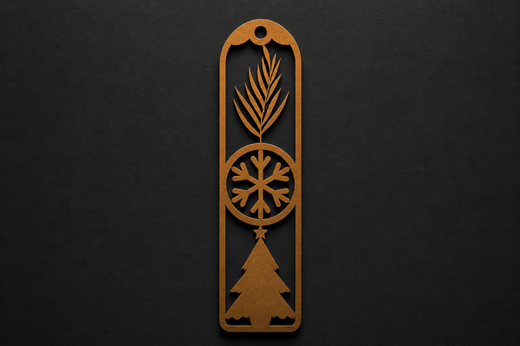 Pine Leaf and Snowflake Wooden Bookmark with Christmas Tree example image 1