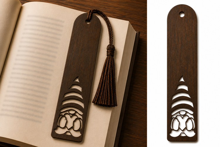 Abstract Heart Wave Wooden Bookmark with Tassel example image 1