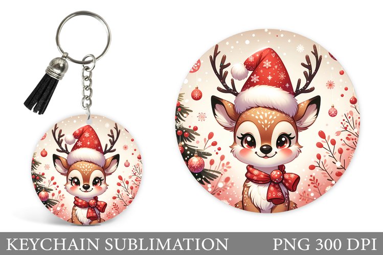 Cute Deer Keychain Design. Christmas Keychain Sublimation