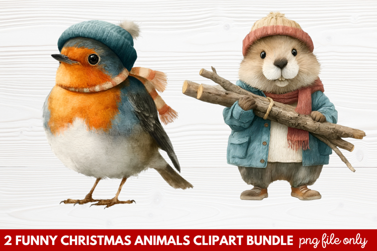 2 Funny Christmas Animals Clipart | Cute Holiday Animal PNG
