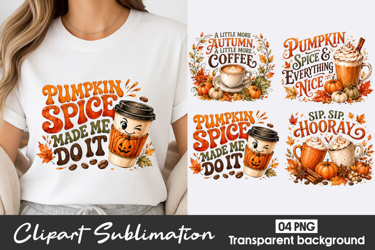 Pumpkin Spice Coffee Clipart Sublimation PNG example image 1