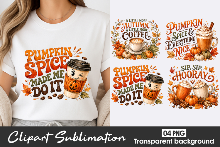 Pumpkin Spice Coffee Clipart Sublimation PNG