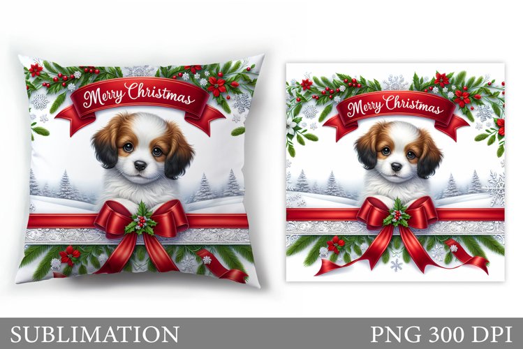 Cute Dog Pillow Design. Christmas Pillow Sublimation example image 1