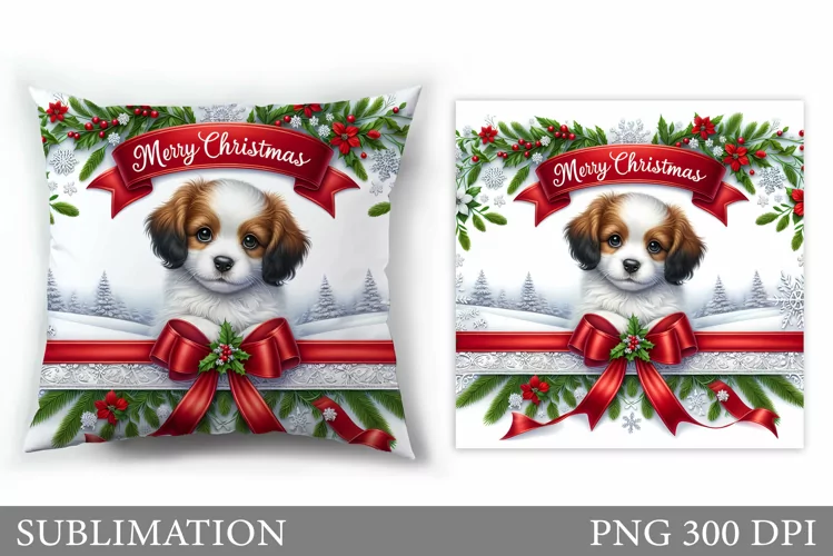 Cute Dog Pillow Design. Christmas Pillow Sublimation