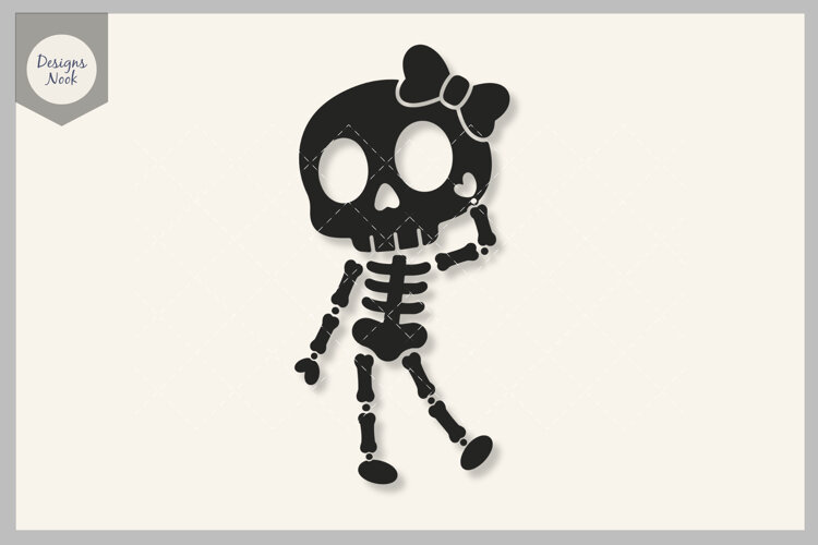 Cute Skeleton SVG, Skull with Bow SVG, Girly Halloween SVG example image 1