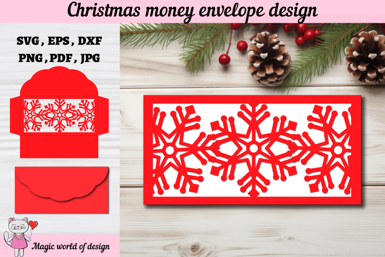 Christmas Snowflakes Money Envelope svg, Papercut Gift Card