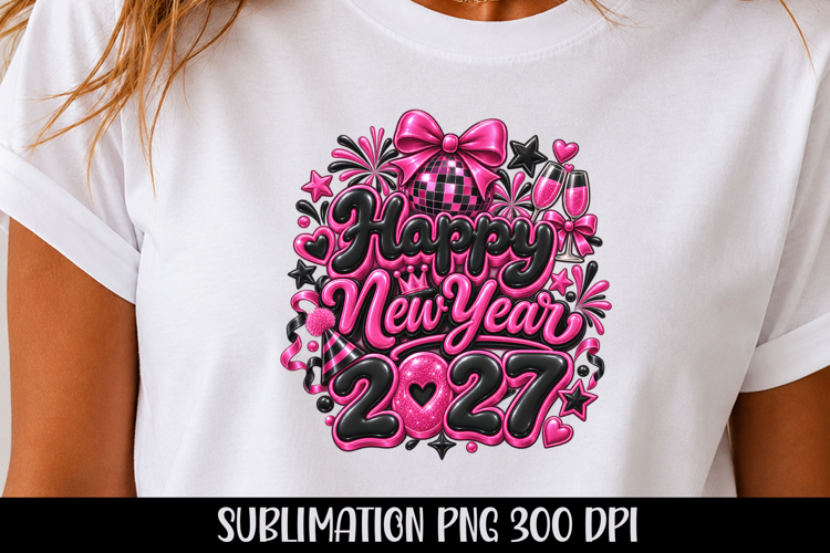 Happy New Year 2027 Pink Black Sublimation PNG, tshirt png