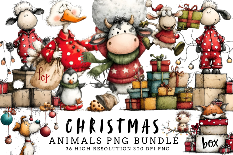 Christmas Animals PNG Bundle | Cute Holiday Wildlife Clipart
