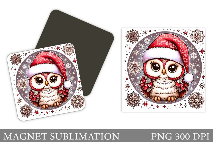 Christmas Owl Magnet. Christmas Magnet Sublimation example image 1
